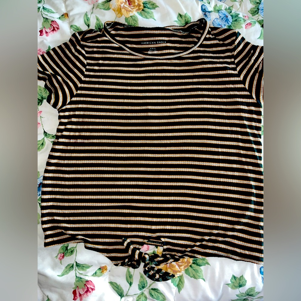 Green, Gold & white striped American Eagle shirt